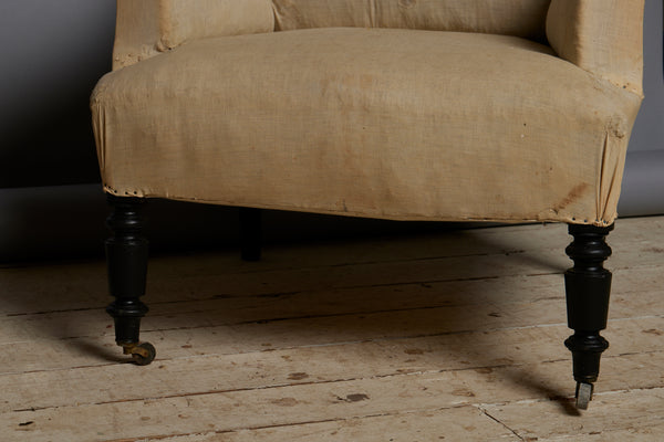 Pair of Late 19th Century French Upholstered Armchairs with Crested Backs