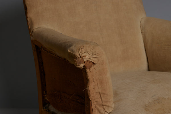 Pair of Edwardian Upholstered Armchairs with Slightly Flared Arms & Rounded Shoulders