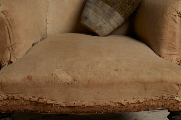 Pair of Edwardian Upholstered Armchairs with Slightly Flared Arms & Rounded Shoulders