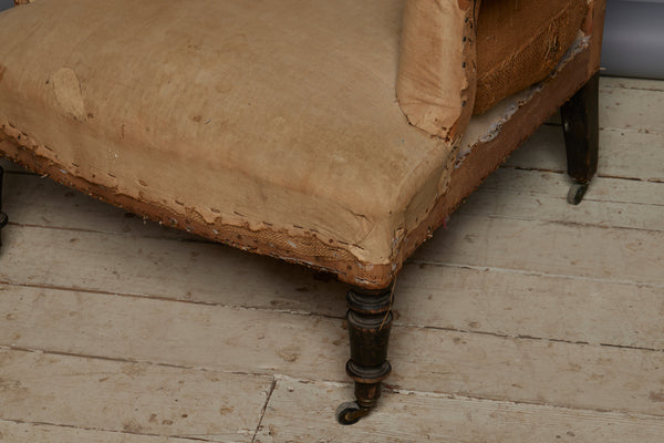 Pair of Edwardian Upholstered Armchairs with Slightly Flared Arms & Rounded Shoulders