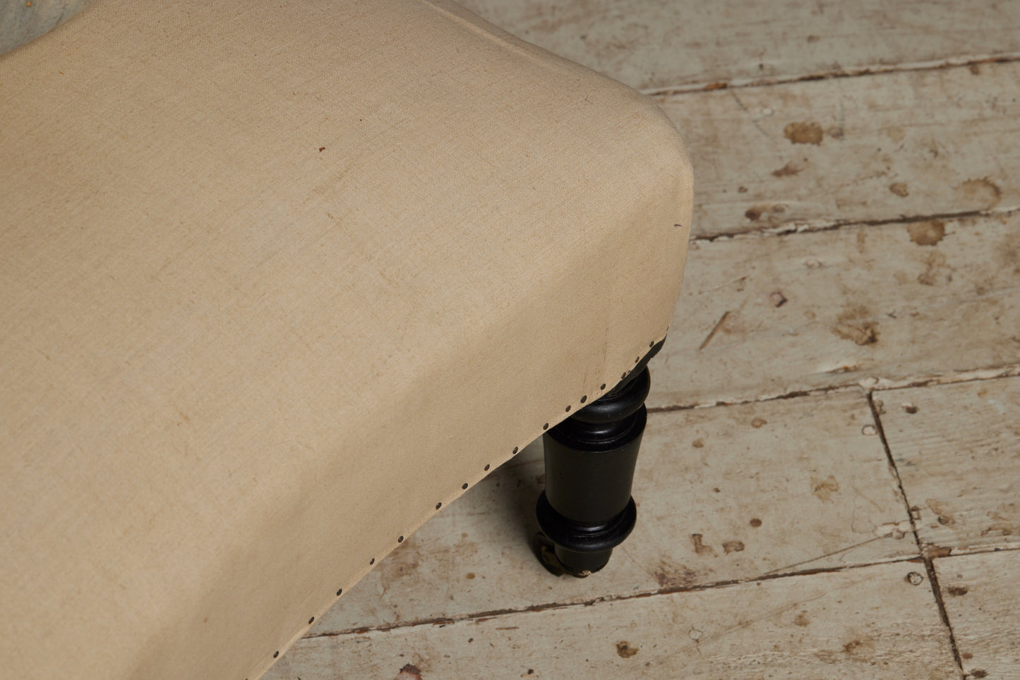 19th Century French Shaped Ottoman with Turned & Ebonized Legs