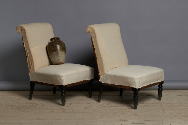 Pair of Small-Scaled Upholstered Armless Salon Chairs from France