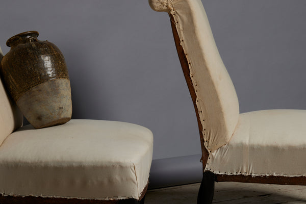 Pair of Small-Scaled Upholstered Armless Salon Chairs from France