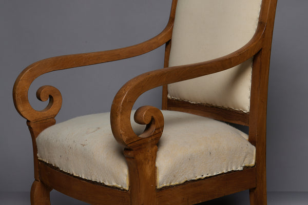 Pair of Napoleon III Beechwood Armchairs with Scrolled Arms