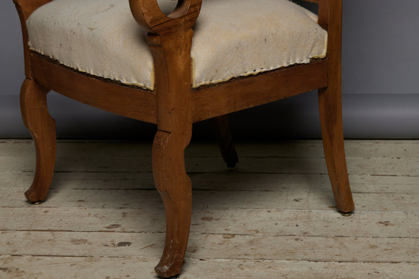 Pair of Napoleon III Beechwood Armchairs with Scrolled Arms