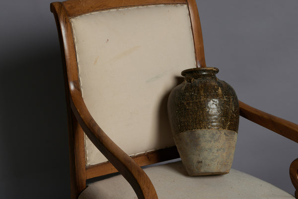 Pair of Napoleon III Beechwood Armchairs with Scrolled Arms