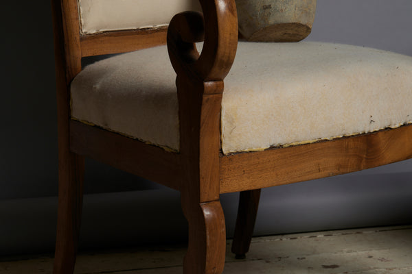 Pair of Napoleon III Beechwood Armchairs with Scrolled Arms