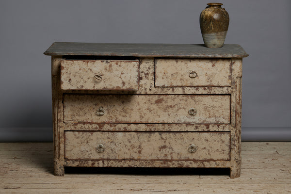 Late 18th Century Painted French Walnut Five Drawer Chest with Original Hardware