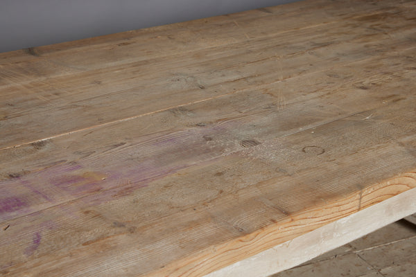 Large Italian Oval Top White Painted Table on Bun Feet with Stretcher Base from Genoa