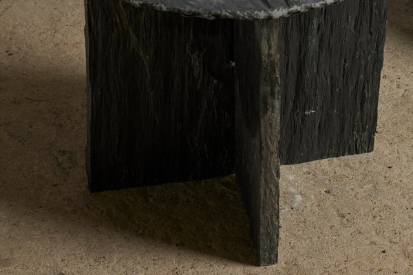 Round Slate Side Table from Anjou, France with an Interlocking Base