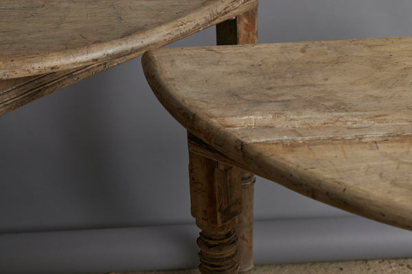 Pair of 19th Century French Demilune Painted Oak Console Tables