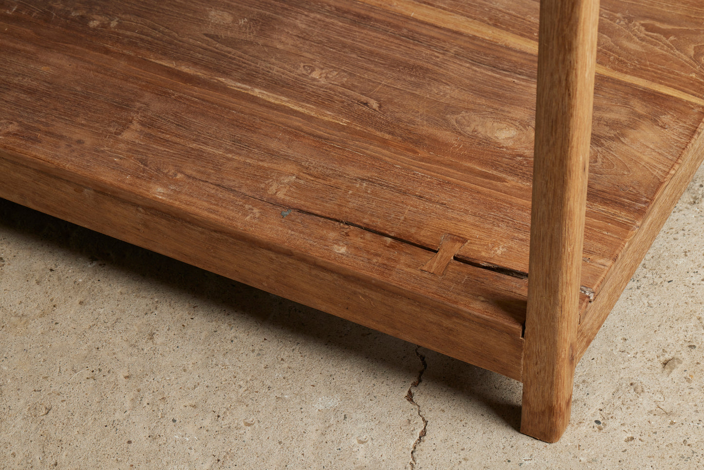 White Teak Counter with a Lower Shelf for Display from Jakarta with Beautiful Butterfly Repairs