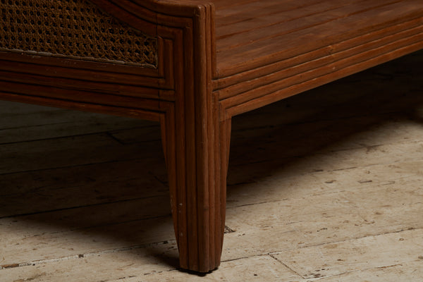 Pair of Nineteen Thirties Teak & Rattan Sofa Bench with Reeded Back & Legs