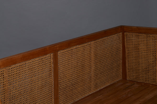 Pair of Nineteen Thirties Teak & Rattan Sofa Bench with Reeded Back & Legs