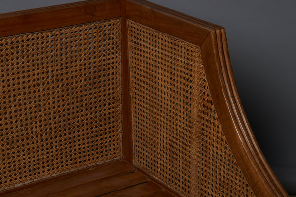 Pair of Nineteen Thirties Teak & Rattan Sofa Bench with Reeded Back & Legs