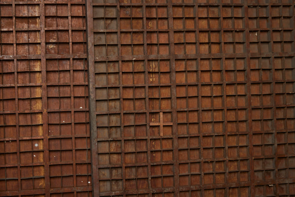 Shaped Top Deep Gridded Teak & Metal Panels