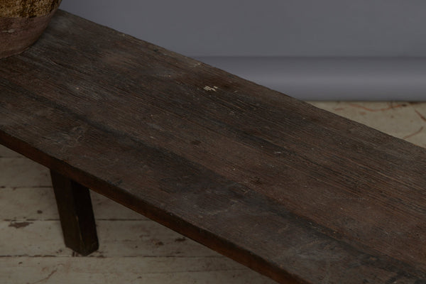 Medium Sized Ulin Splayed Leg Coffee Table with a Nice weathered Single Board Top