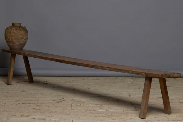 Extra Long Splayed Leg Wide Top Teak Bench from an Indonesian Church