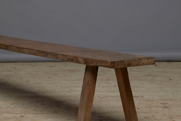 Extra Long Splayed Leg Wide Top Teak Bench from an Indonesian Church