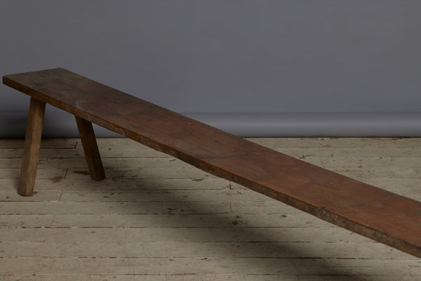 Extra Long Splayed Leg Wide Top Teak Bench from an Indonesian Church