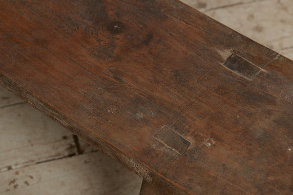 Extra Long Splayed Leg Wide Top Teak Bench from an Indonesian Church
