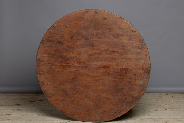 19th Century Two Board Round Top Teak Pedestal Table with a Gadroon Base and Traces of Old Paint