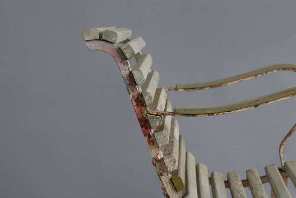 Iron and Wood Scroll Arm French Teak and Wood Garden Chair in Old White