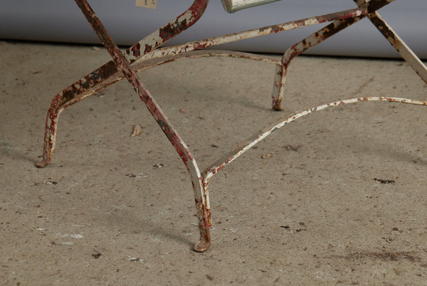 Iron and Wood Scroll Arm French Teak and Wood Garden Chair in Old White