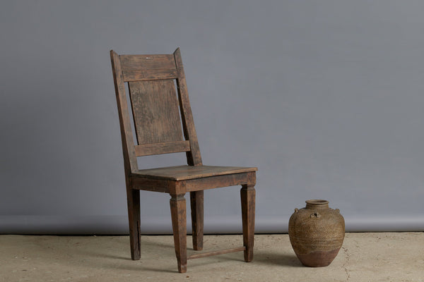 Late 19th Century Dutch Colonial Teak Side Chair with a Plank Seat and Square Tapered Legs