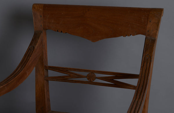 Pair of Light colored Teak Cane Seated Raffles Chairs from Java with a Delicate Gadrooned Legs