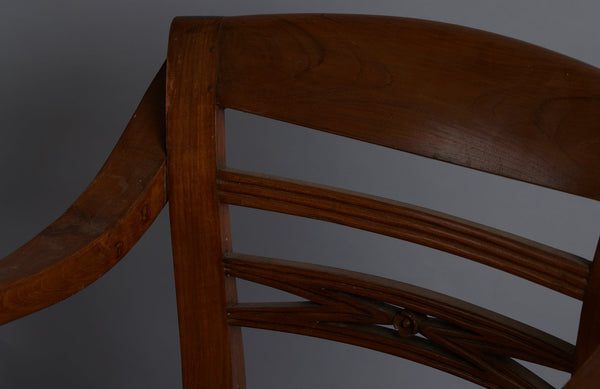 Pair of Rolled Arm Dutch Colonial Teak Side Chair with Turned legs and Rattan Seat