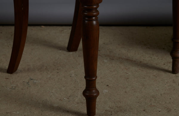 Pair of Rolled Arm Dutch Colonial Teak Side Chair with Turned legs and Rattan Seat