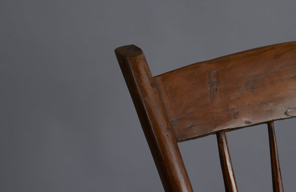 Pair of Primitive Plank Seats Spindled Back Dining Chairs