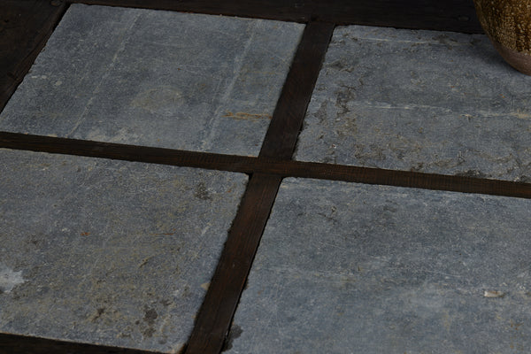 Large 5 foot Square Teak and Stone Coffee Table Incorporating 4 Pieces of Belgian Blue Stone