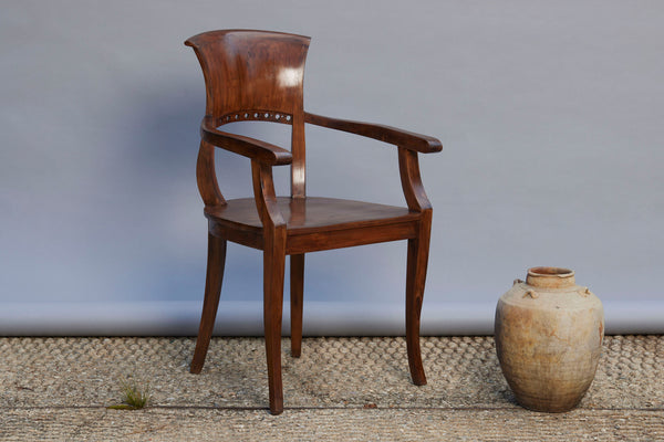 Married Pair 1930s Teak Dutch Colonial Armchairs from Java