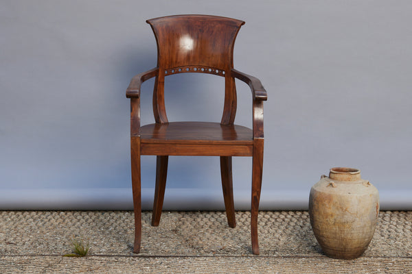 Married Pair 1930s Teak Dutch Colonial Armchairs from Java