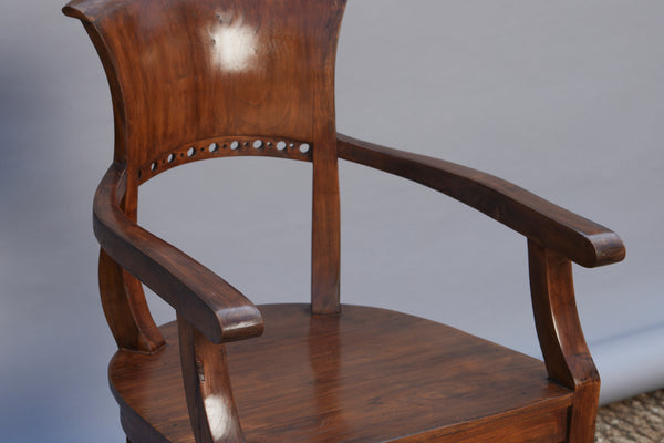 Married Pair 1930s Teak Dutch Colonial Armchairs from Java