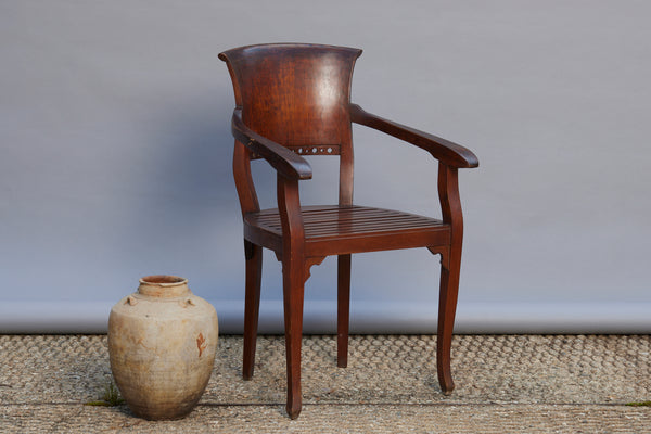 Married Pair 1930s Teak Dutch Colonial Armchairs from Java
