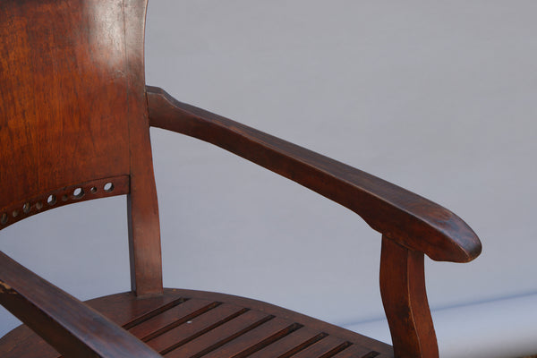 Married Pair 1930s Teak Dutch Colonial Armchairs from Java