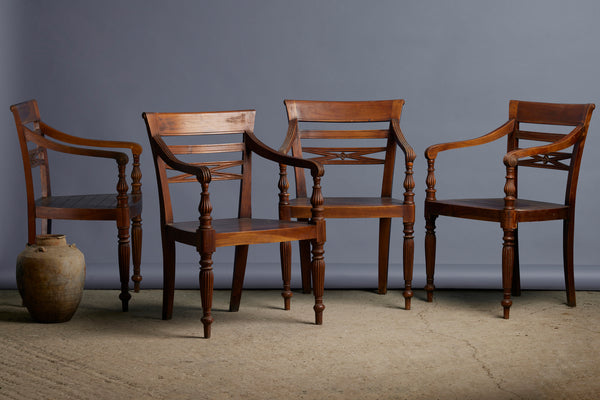 Set of 6 Carved Teak Side Chairs from Jakarta