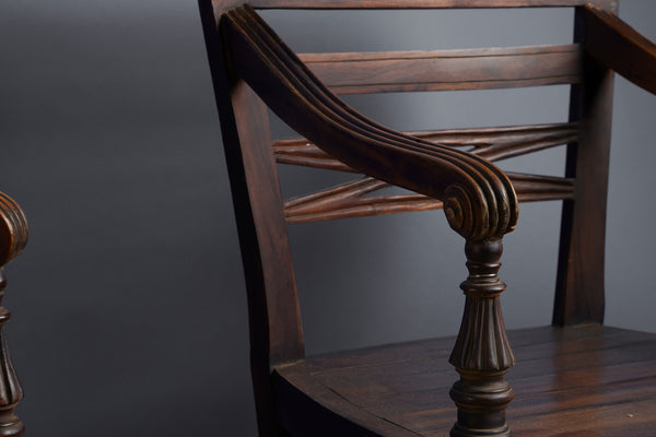 Pair of Carved Raffles Chairs from Jakarta