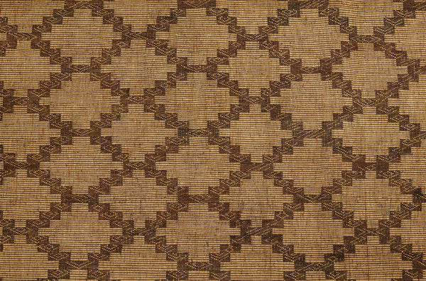 Large Early Tuareg Carpet with an Overall Interlocking Pattern with Decorative Leather Fringe (7'7" x 14'4")