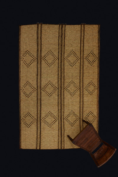 4 Section Light Colored Tuareg Carpet with Bands of Large Open Diamonds in the Center (5'4" x 9'3")