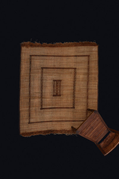 Small Coco Colored Early Tuareg Carpet with Stepped Square Design & Heavy Ornamental Fringe (5'5" x 5'9")