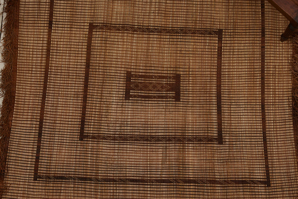 Small Coco Colored Early Tuareg Carpet with Stepped Square Design & Heavy Ornamental Fringe (5'5" x 5'9")