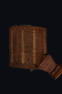 Small Early Tuareg Mat with 3 Broad Elaborate Bands Covering the Field and Edged with a Camel Leather Trim(4'3" x 4'8")