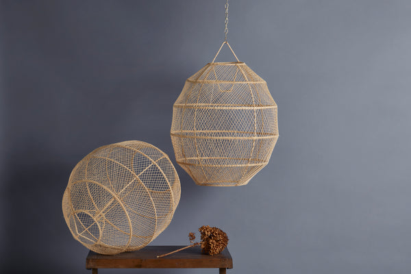 Large Open Work Raffia Hanging Light