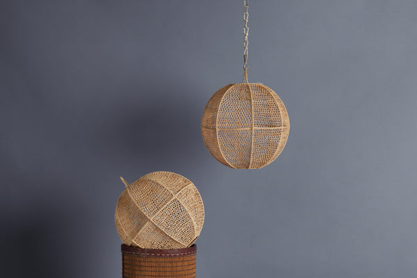 Small Open Work Ball Shaped Raffia Hanging Shade