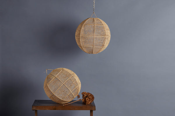 Medium Open Work Ball Shaped Raffia Hanging Light
