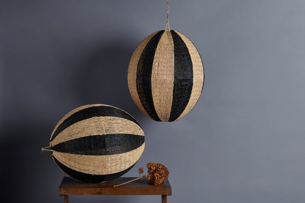 Woven Raffia Brown & Natural Egg Shaped Hanging Light